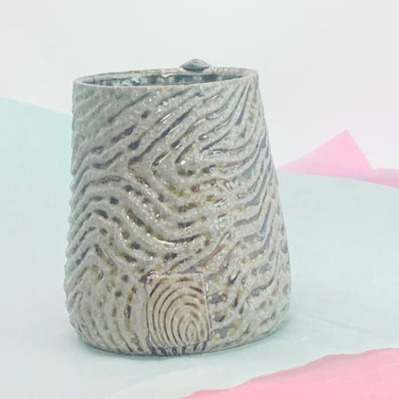 Wheel thrown  Handmade Fully Carved Mug, The Carved Represent Finger Prints - Picture 3 of 10